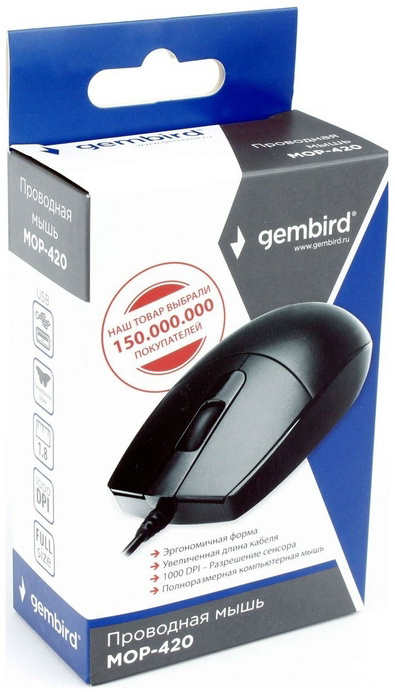 Gembird MOP-420 {Мышь, USB, черный, 2кн.+колесо-кнопка, 1000 DPI, кабель 1.8м} фото