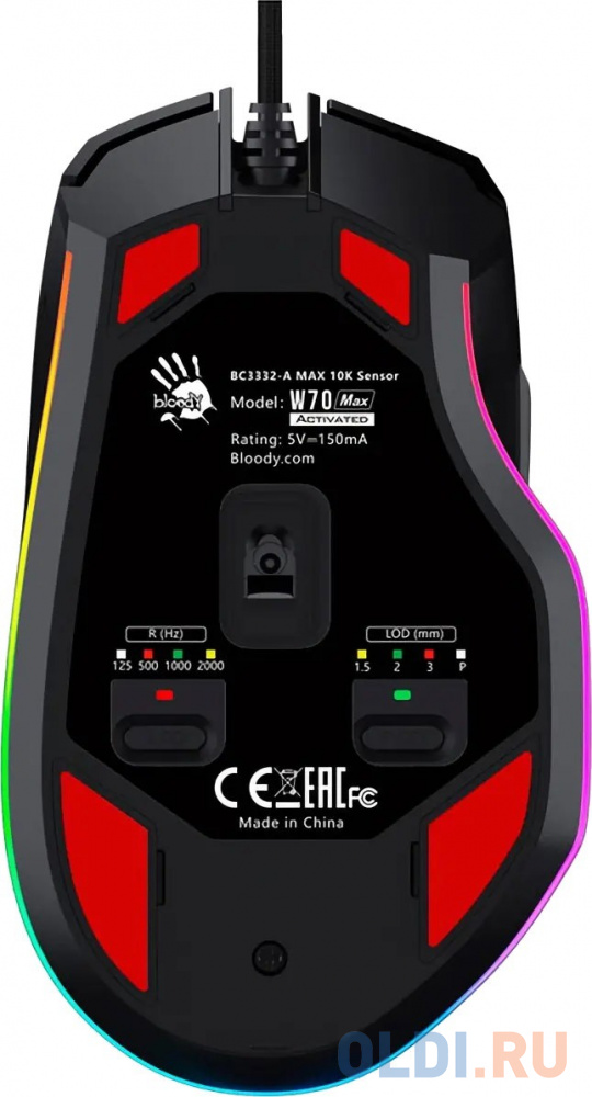 Мышь A4Tech Bloody W70 Max черный оптическая (10000dpi) USB фото