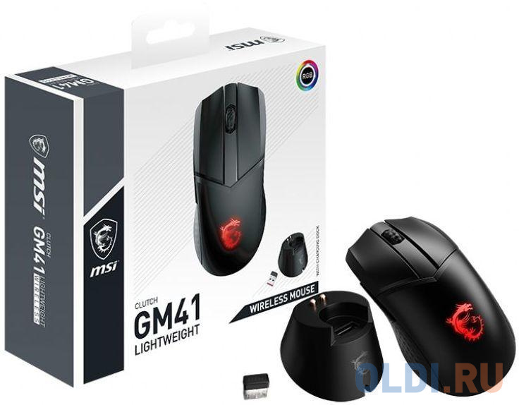 Мышь MSI Clutch GM41 Lightweight черный/красный оптическая (20000dpi) беспроводная USB2.0 (6but) фото