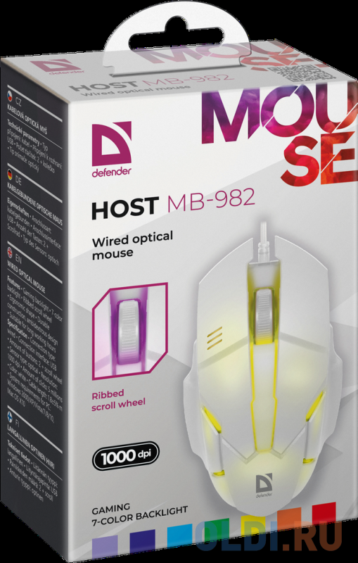 Мышь проводная Defender MB-982 белый USB фото