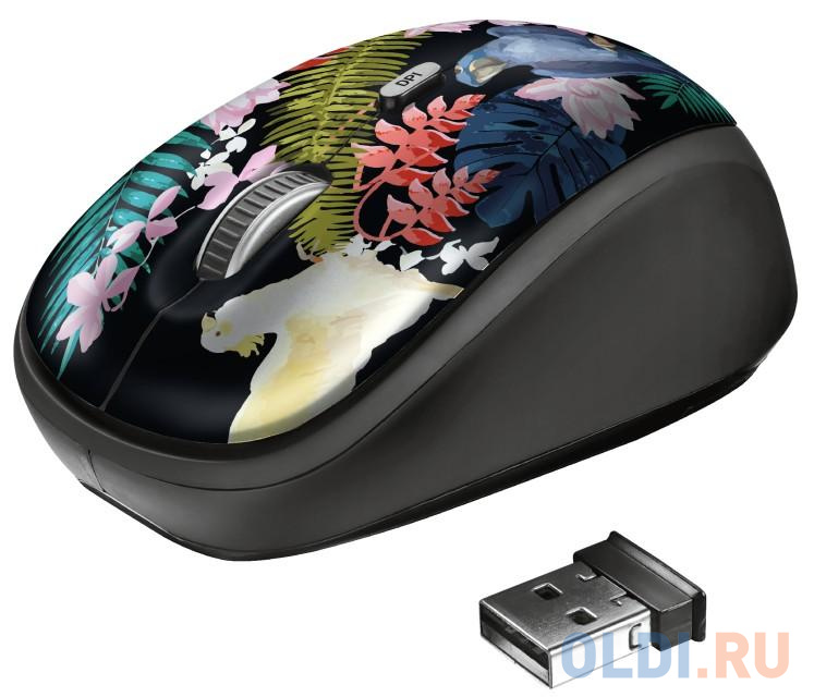

Мышь беспроводная TRUST Wireless Mouse Yvi чёрный рисунок USB 23387, Черный