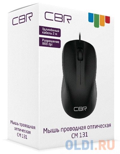 CBR CM 131c Black, Мышь проводная, оптическая, USB, 1200 dpi, 3 кнопки и колесо прокрутки, ABS-пластик, возможность нанесения логотипа, длина кабеля 2 фото