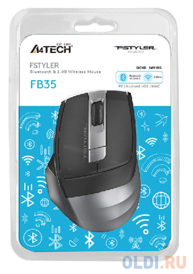 Мышь беспроводная A4TECH Fstyler FB35C серый чёрный USB + Bluetooth фото