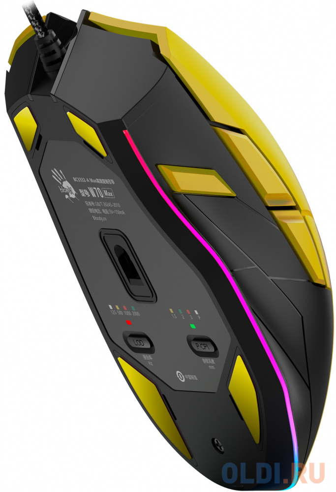 Мышь A4Tech Bloody W70 Max Punk желтый/черный оптическая (10000dpi) USB (11but) фото
