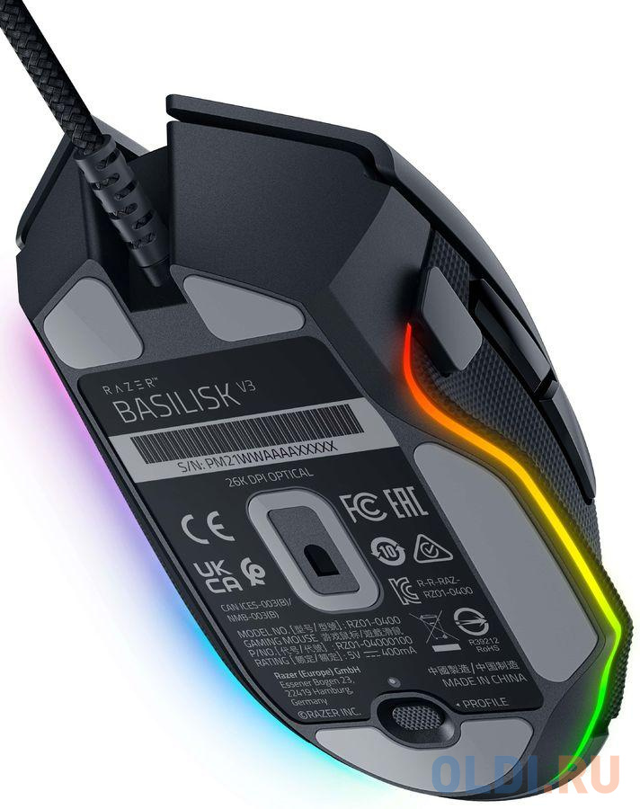 Razer Basilisk V3 - Ergonomic Wired Gaming Mouse, цвет чёрный, размер 130х60х42,5 мм. - фото 4