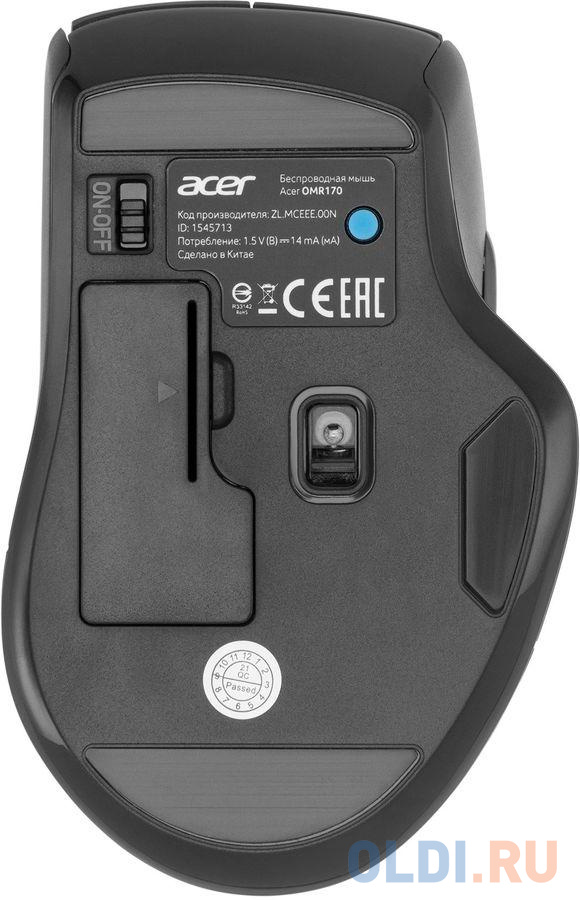 Мышь Acer OMR170 черный оптическая (1600dpi) беспроводная BT/Radio USB (6but) фото