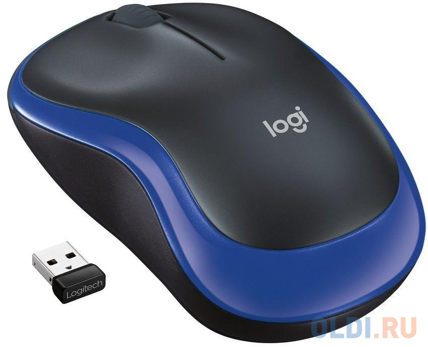 Мышь беспроводная Logitech M185 чёрный синий USB + радиоканал 910-002236 компьютерная мышь logitech m185 swift серый 910 002235