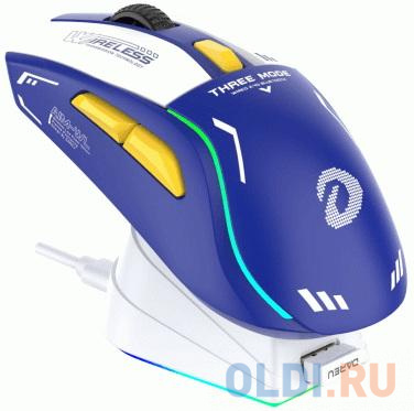 

Мышь игровая беспроводная Dareu A950 Mecha Blue (синий), DPI 400/800/1600/3200/6400/12000, подключение Tri-mode: проводное+2.4GHz+BT, встроенный аккум