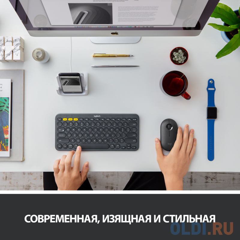 Мышь беспроводная Logitech Pebble M350 чёрный USB + Bluetooth фото