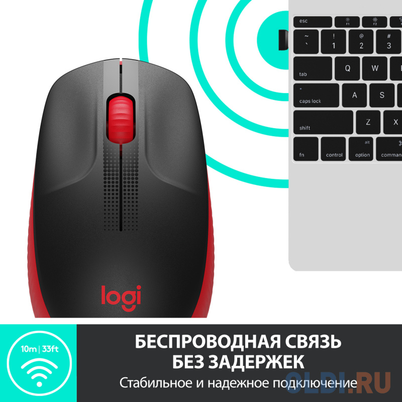 Мышь беспроводная Logitech M190 чёрный красный USB + радиоканал фото