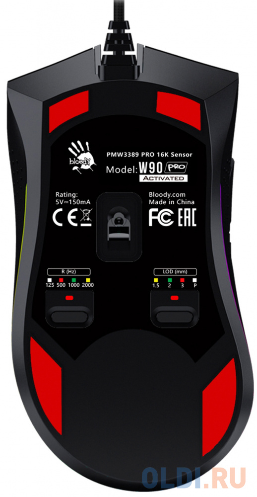 Мышь A4Tech Bloody W90 Pro черный оптическая (16000dpi) USB (10but) фото