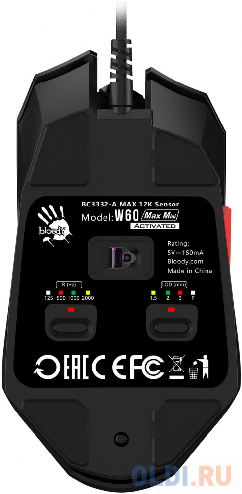 Мышь A4Tech Bloody W60 Max Mini черный оптическая (12000dpi) USB (9but) фото