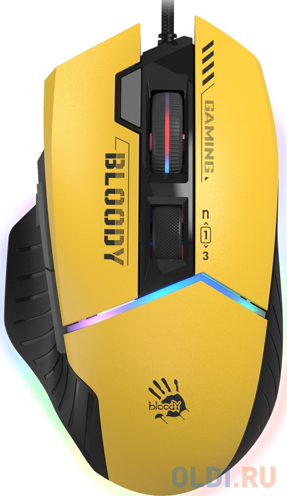 Мышь A4TECH Bloody W95 Max Sports, игровая, оптическая, проводная, USB, желтый и серый [w95 max sports lime]
