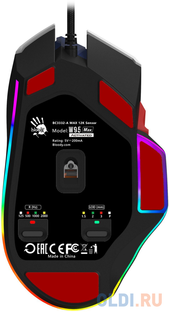 Мышь A4TECH Bloody W95 Max Sports, игровая, оптическая, проводная, USB, синий и белый [w95 max sports navy]