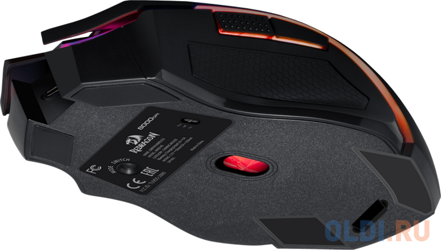 Беспроводная игровая мышь REDRAGON GRIFFIN чёрная (USB, Pixart P3304, Huano, 8 кнопок, 4000 Dpi, RGB подсветка, 700 мАч) фото