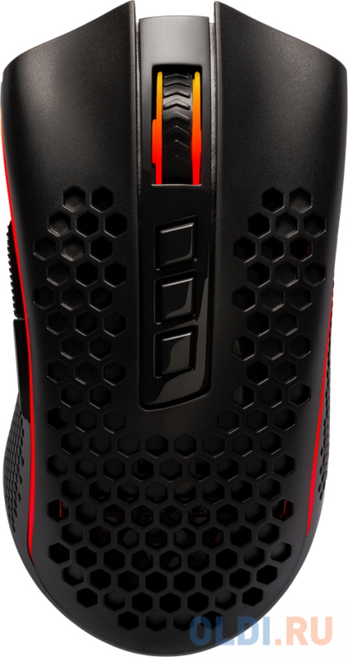 Беспроводная игровая мышь REDRAGON STORM PRO чёрная (USB, 2.4G, Pixart P3335, Huano, 8 кн., 16000 Dpi, RGB подсветка, 500 мАч) гарнитура redragon themis красный подсветка регулятор гром кабель 2 м