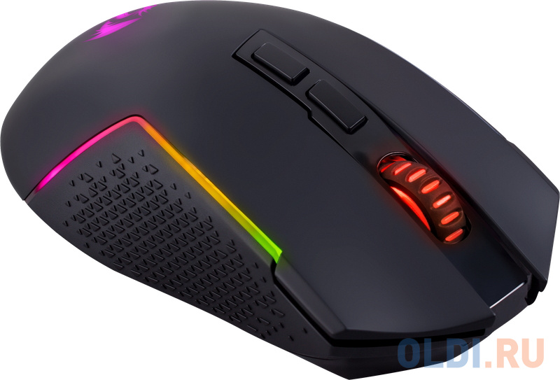 Беспроводная игровая мышь REDRAGON TRIDENT чёрная (USB, Bluetooth, 2.4G, Pixart P3104, Huano, 8000 Dpi, RGB подсветка, 700 мАч) фото
