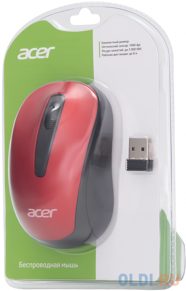 Мышь Acer OMR136, оптическая, беспроводная, USB, красный [zl.mceee.01j] фото