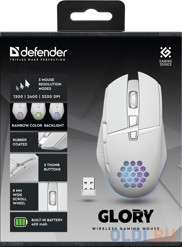 Мышка USB OPTICAL WRL GLORY GM-514 WHITE 52513 DEFENDER фото