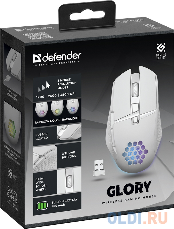 Мышка USB OPTICAL WRL GLORY GM-514 WHITE 52513 DEFENDER фото