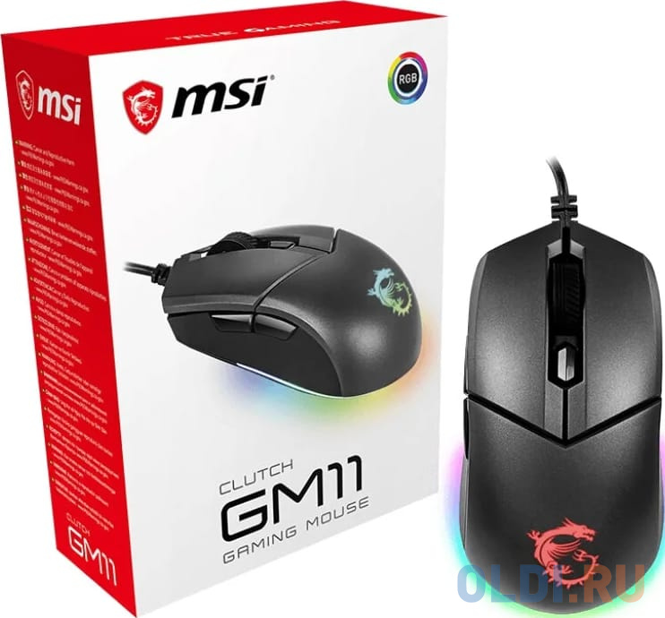 Gaming Mouse MSI Clutch GM11, Wired, DPI 5000, symmetrical design, RGB lighting, Black фото