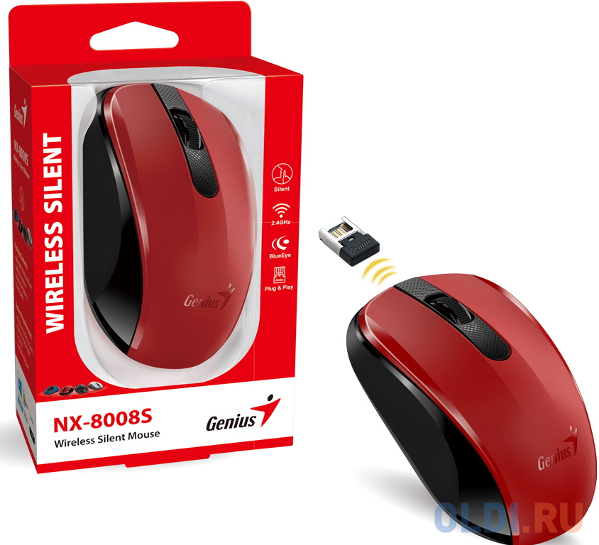 Мышь беспроводная NX-8008S красный/черный,тихая фото