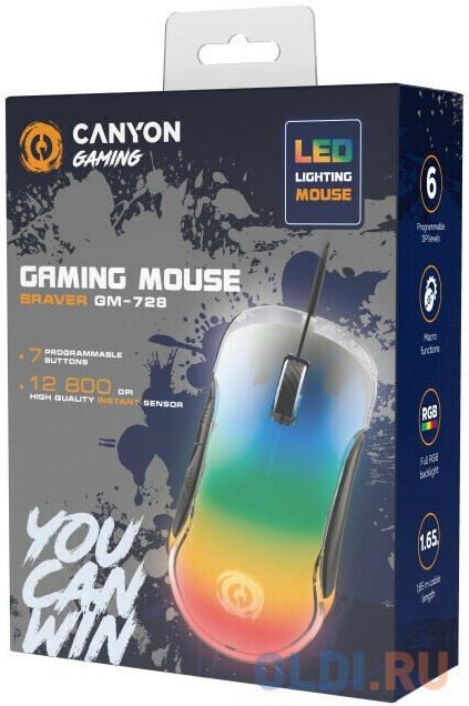 CANYON Braver GM-728, Optical Crystal gaming mouse, Instant 825, ABS material, huanuo 10 million cycle switch, 1.65M TPE cable with magnet ring, weigh