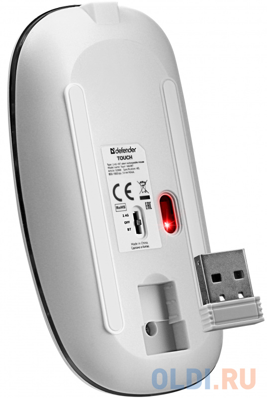 

Беспроводная оптическая мышь DEFENDER TOUCH MM-997 белая (2.4, Bluetooth, USB, 4 кн., RGB подсветка, 400 mAh)