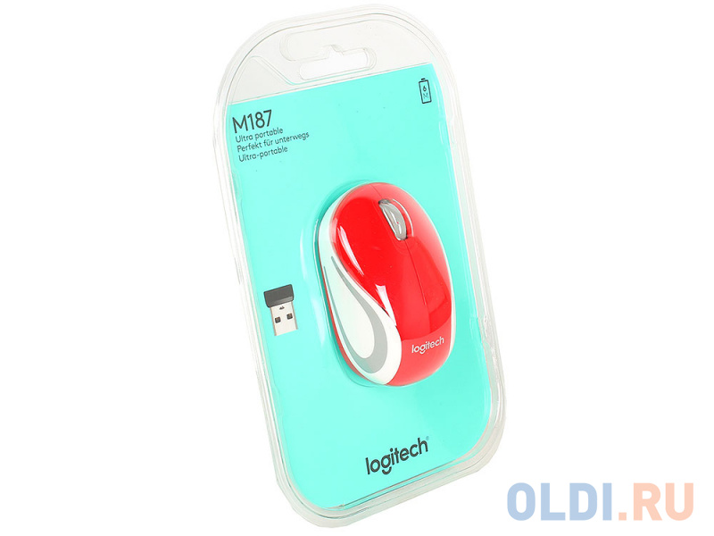 

Мышь (910-002732) Logitech Wireless Mini Mouse M187, Red