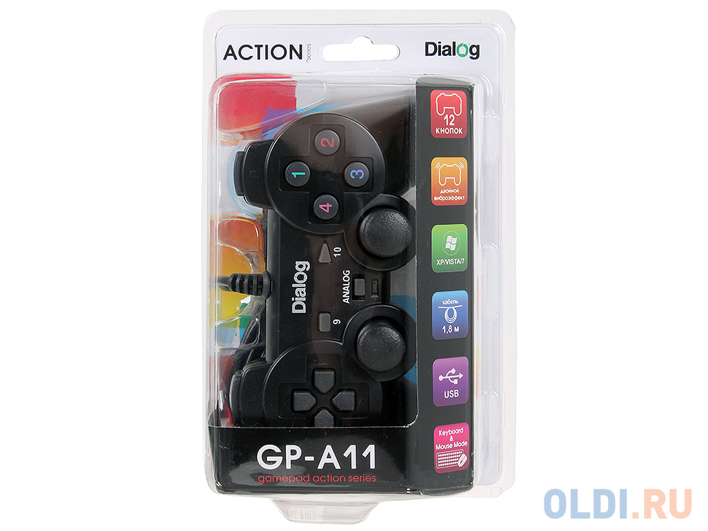 Геймпад Dialog Action GP-A11 USB вибрация, 12 кнопок, черный