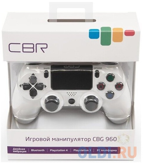 CBR CBG 960 White, Игровой манипулятор для PS4 беспроводной (Bluetooth), PC/PS3 проводной (USB), 2 вибро-мотора, 2 аналоговых стика, D-pad, 14 кнопок, фото