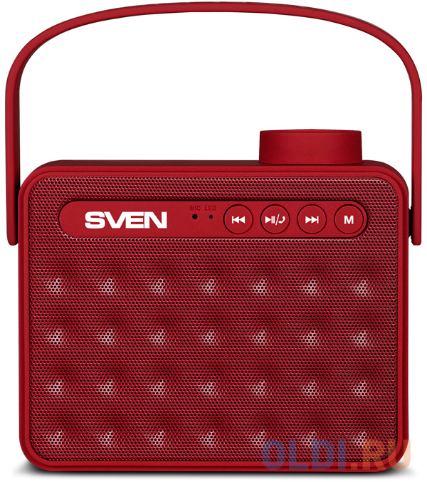 

АС SVEN PS-72, красный, акустическая система 2.0, мощность 2x3 Вт (RMS), Bluetooth, FM, USB, microSD, ручка, встроенный аккумулятор)