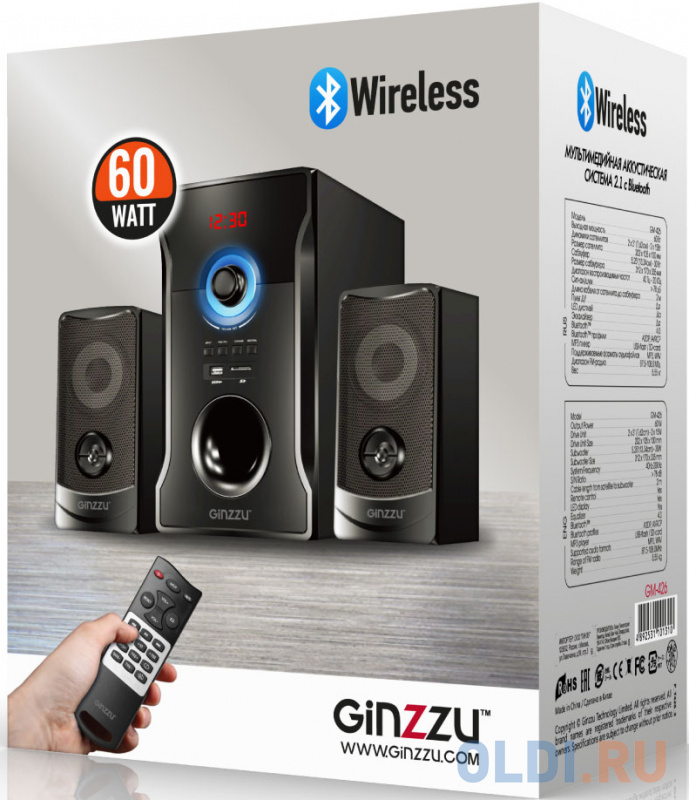 Ginzzu GM-426, Акустическая система 2.1, 60W/BT/USB/SD/FM/ДУ фото