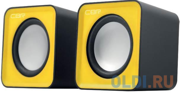 CBR CMS 90 Yellow, Акустическая система 2.0, питание USB, 2х3 Вт (6 Вт RMS), материал корпуса пластик, 3.5 мм линейный стереовход, регул. громк., длина кабеля 1 м, цвет жёлтый