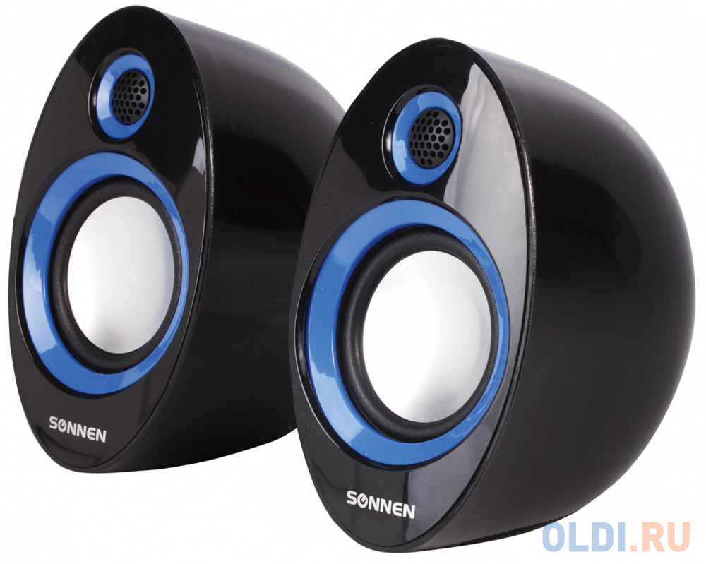 

Колонки компьютерные SONNEN CS-695, 2.0, пластик, 2х3 W, питание USB, регулировка громкости, черно-синие, 512683