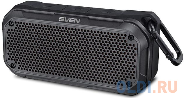 SVEN PS-240, черный, акустическая система (2.0, мощность 2x6 Вт (RMS), Waterproof (IPx7), TWS, Bluetooth, microSD, карабин, встроенный аккумулятор)