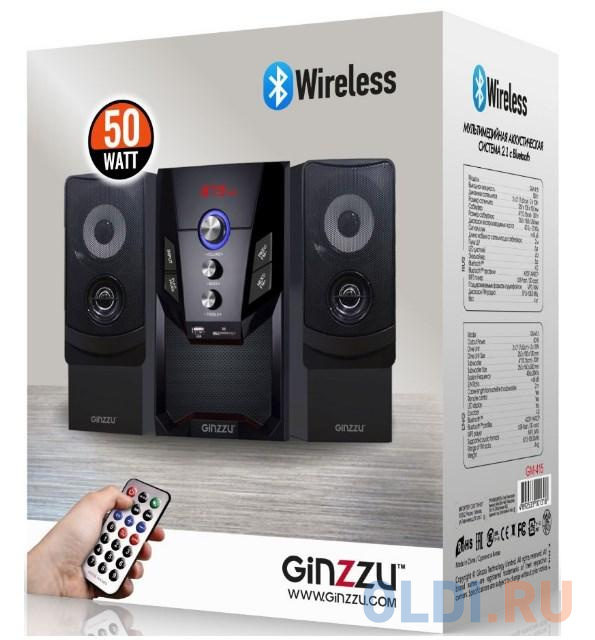 Ginzzu GM-415, Акустическая система 2.1, 50W/BT/USB/SD/FM/ДУ - фото 2