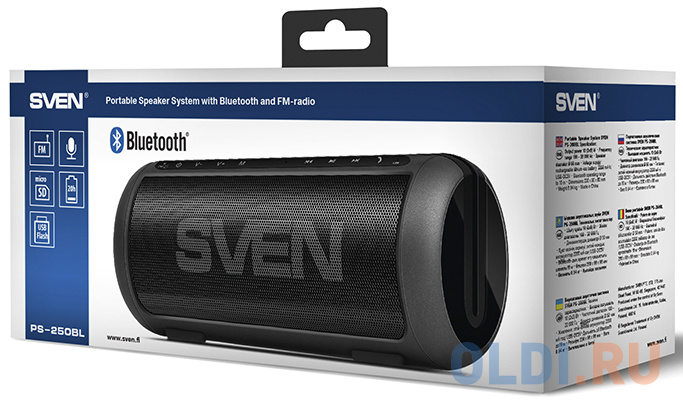 Колонки Sven PS-250BL  2 x 5 Вт RMS Bluetooth, FM, USB, microSD, ручка, встроенный аккумулятор
