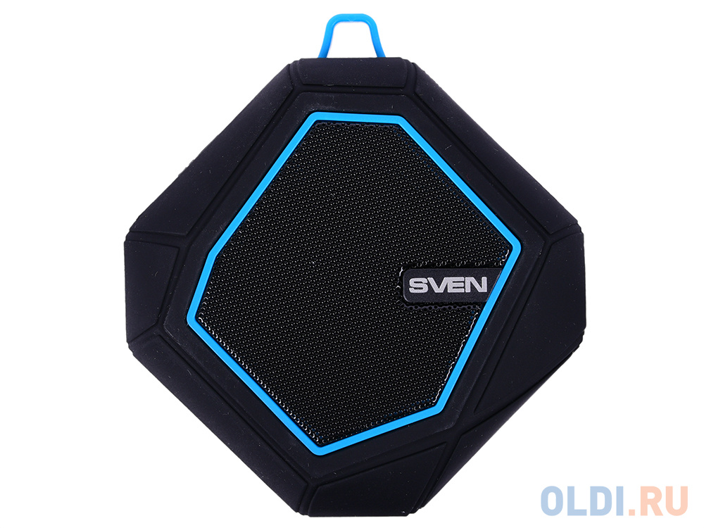 Колонки Sven PS-77, черный-синий,1.0, 5 Вт (RMS), Wateproof (IPx5), Bluetooth, microSD, FM-тюнер, встроенный аккумулятор 5 Вт, 120-20000 Гц, Bluetooth от OLDI