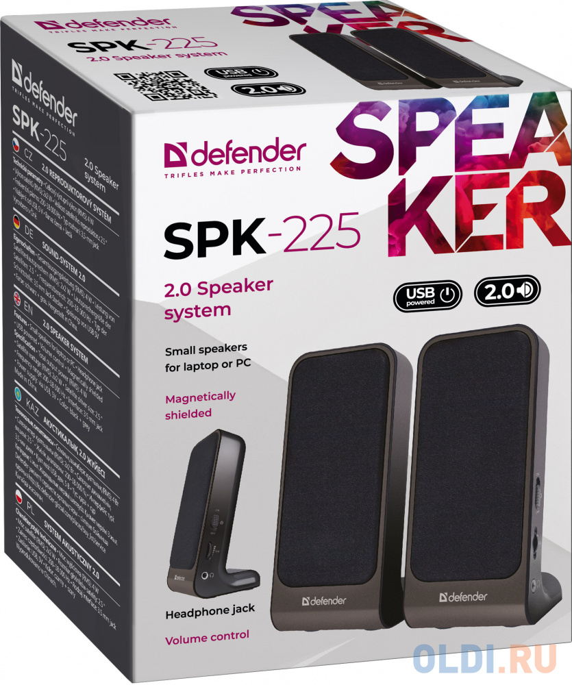 Колонки компьютерные DEFENDER SPK-225, 2.0, 4 Вт, пластик, черные, 65220 фото