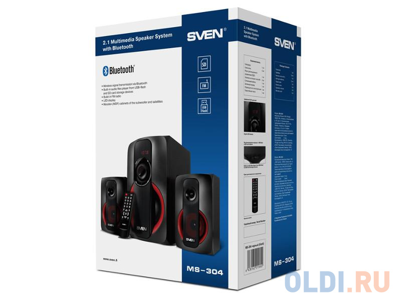Колонки Sven MS-304 чёрные (RMS: 20 Вт + 2x10 Вт, FM, USB/SD, ПДУ, Bluetooth) SV-015602 - фото 7