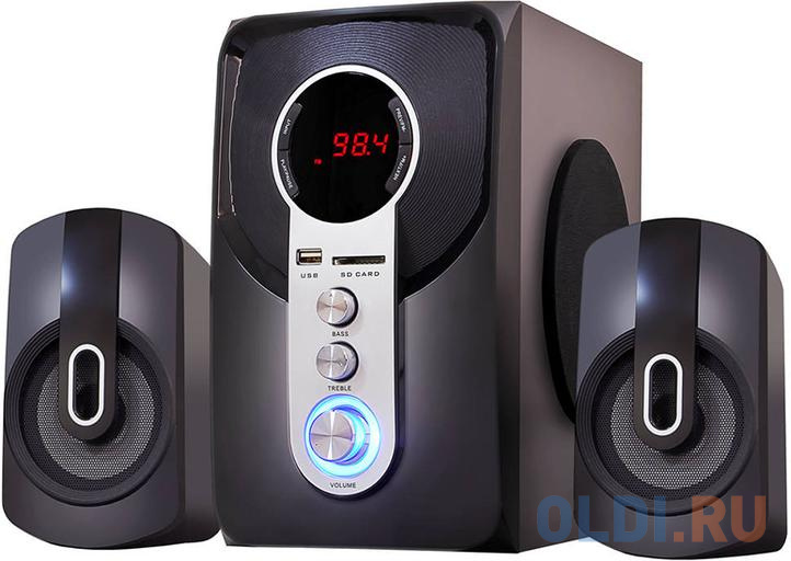 Акустическая система 2.1 Ginzzu GM-405 с Bluetooth (40Вт, плеер SD-card/USB-flash, FM-радио, эквалайзер, пульт ДУ)