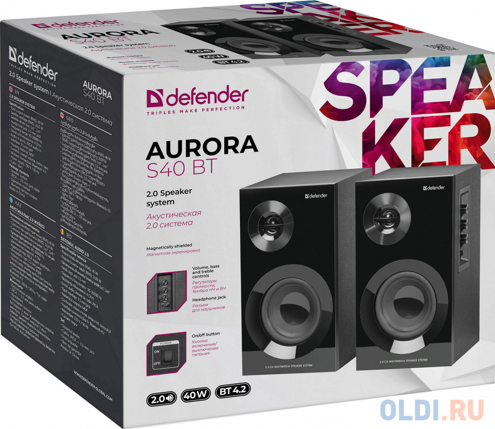 Колонки DEFENDER Aurora S40 BT 2.0 40Вт, bluetooth, 220В фото