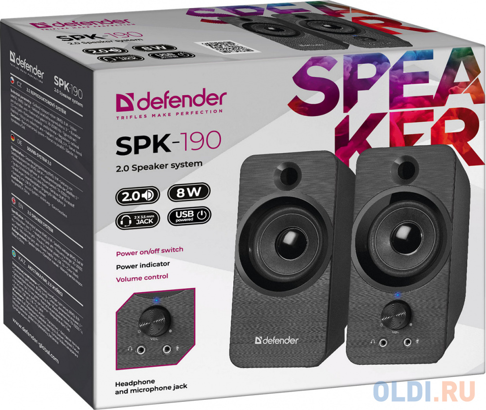 Колонки DEFENDER SPK-190 черный, 8 Вт, питание от USB 65190 - фото 3