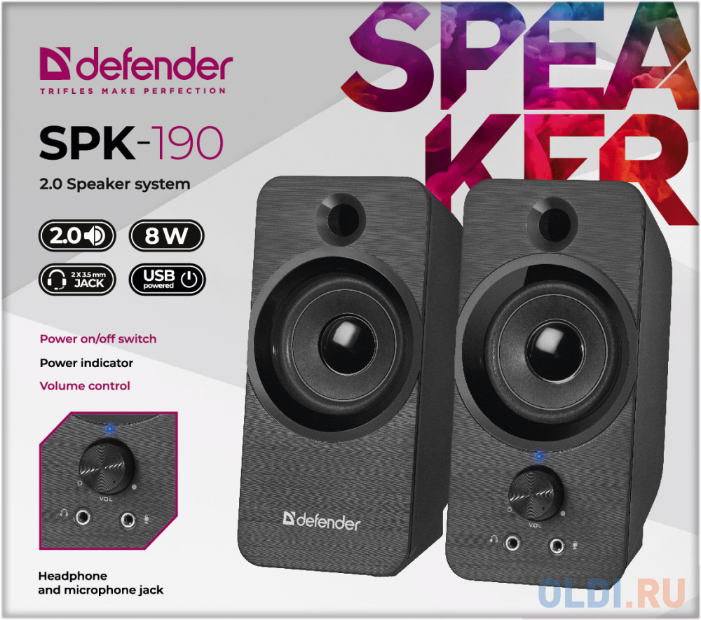 Колонки DEFENDER SPK-190 черный, 8 Вт, питание от USB 65190 - фото 4