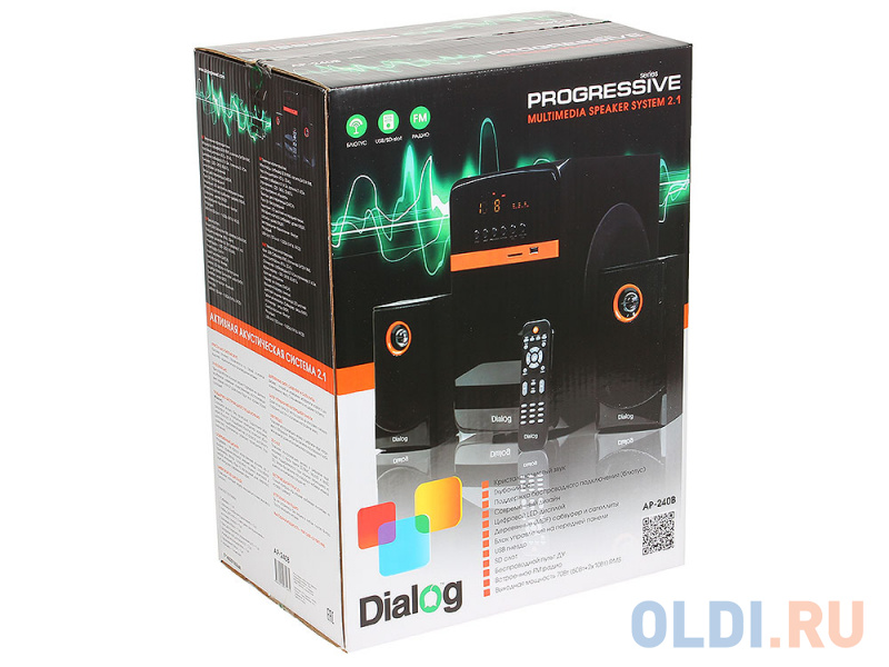 Колонки Dialog Progressive AP-240B BLACK 2.1, 50W+2*10W RMS, Bluetooth, USB+SD reader фото