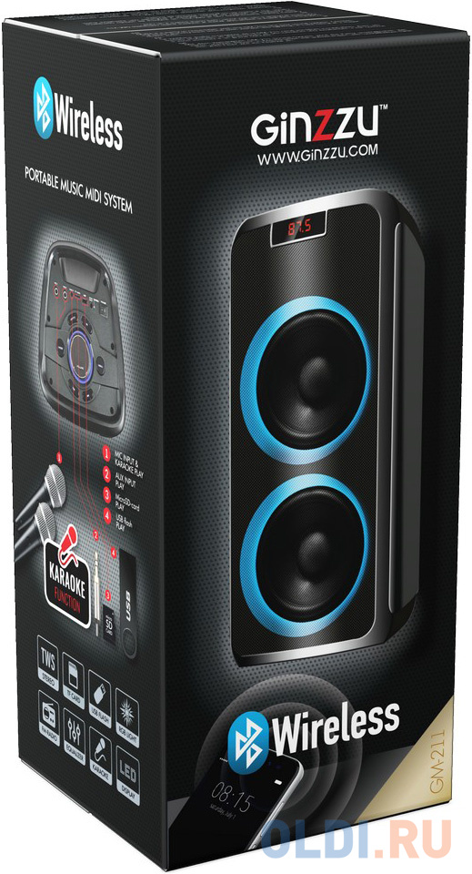 Ginzzu GM-211, Акустическая система Midi, RGB/BT/USB/TF/FM/ДУ фото