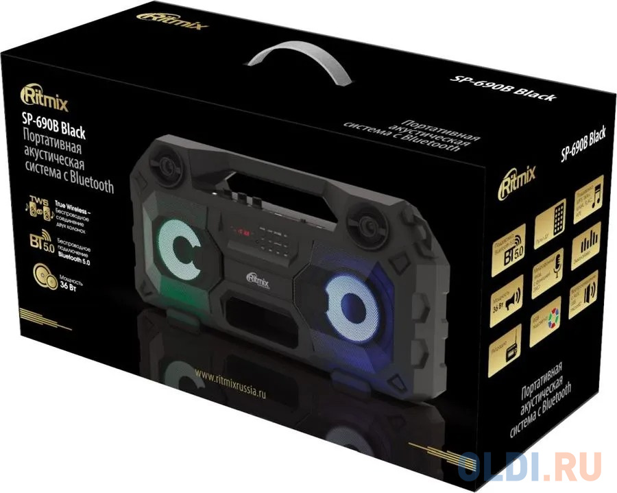 RITMIX SP-690B black {Jack 6.3 мм c функцией ЭХО, дисплей: LED, эквалайзер, RGB-подсветка, до 8 часов, 2000 мАч, 7.4 В, microUSB DC 5В 2A, 46 ? 24.3 ? фото
