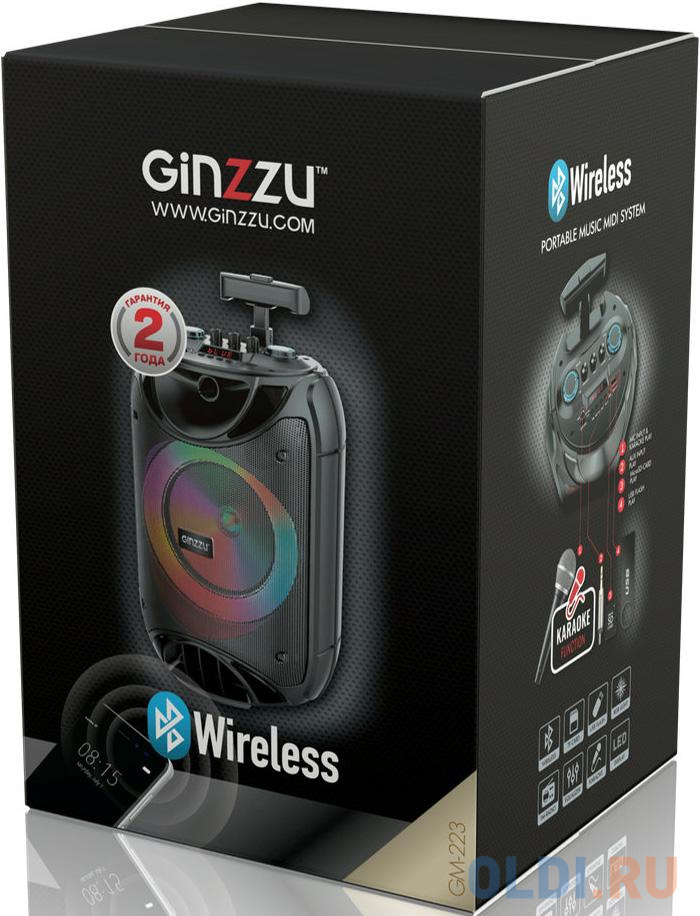 Ginzzu GM-223 {(V5.0), 40Вт, 150Гц- 18кГц, USB-flash, microSD-card, FM-радио, пульт ДУ,  батарея 3,6В/3600мАч, эквалайзер} - фото 6