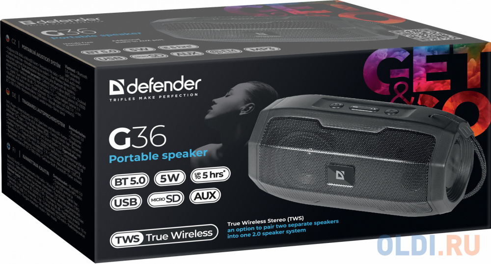Колонка портативная Defender G36 65036 1.0 (моно-колонка) Черный фото